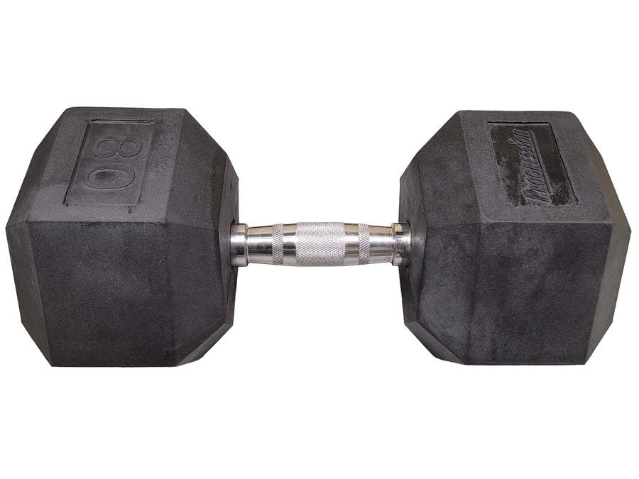 Progression Rubber Hex Dumbbell - Single 80lb